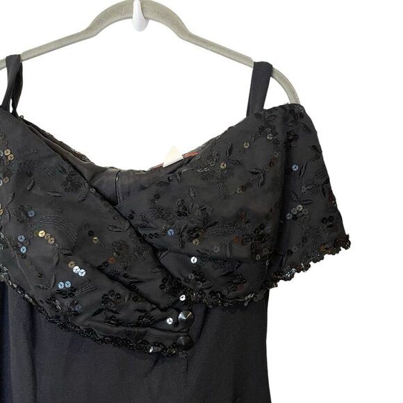 J. R. Nites Caliendo 80s 90s Prom Vintage Black Sequin Off Shoulder Fitted Dress - Picture 4 of 9